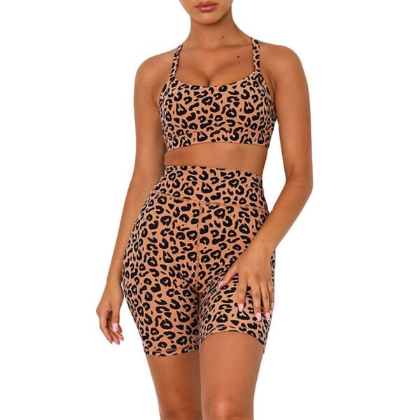 Leopard Print Yoga Tights Sportswear Short Beauty Back Sports Bra Women Suit - Image 2