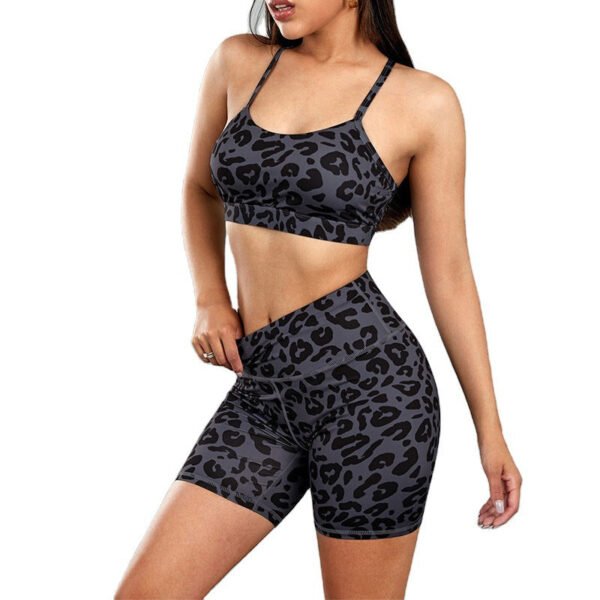 Leopard Print Yoga Tights Sportswear Short Beauty Back Sports Bra Women Suit - Image 4