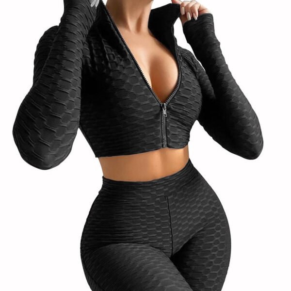 European And American Women's Yoga Clothes Fitness Solid Color Long-sleeved Leisure Sports Suit Women - Image 2