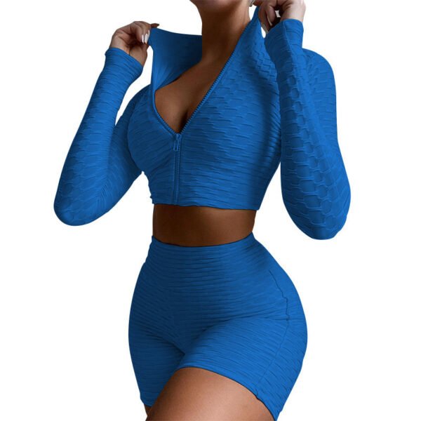 European And American Women's Yoga Clothes Fitness Solid Color Long-sleeved Leisure Sports Suit Women - Image 3