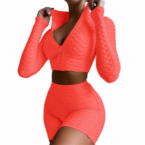 European And American Women's Yoga Clothes Fitness Solid Color Long-sleeved Leisure Sports Suit Women - Image 5