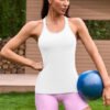 Ribbed Workout Tank Tops with Built in Bra - Image 2