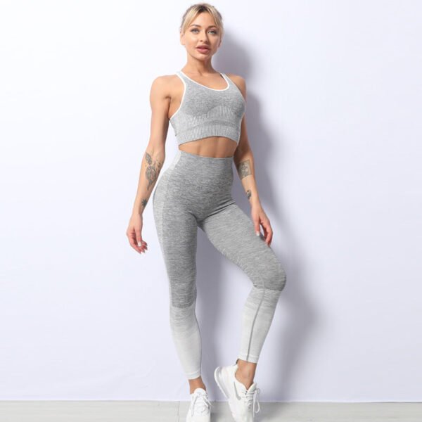 Seamless Knitted Yoga Suit Women's Lulu Yoga Fitness Sports Bra Vest High Waist Yoga Pants - Image 3