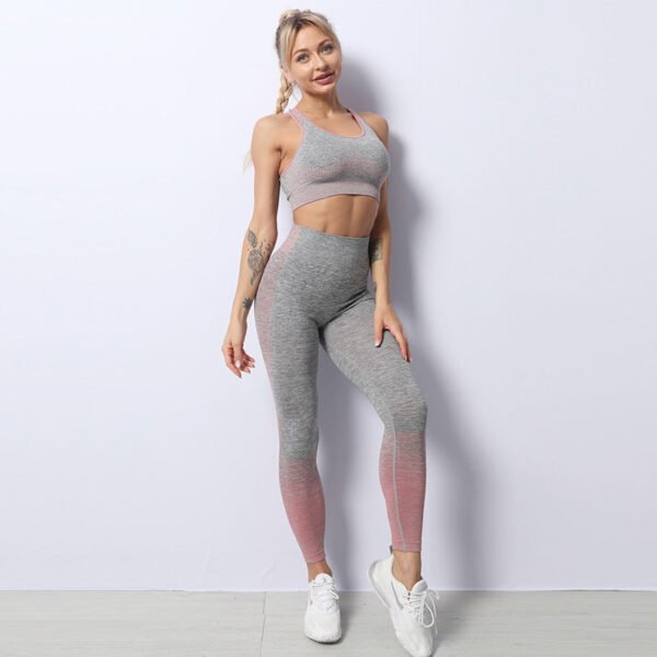 Seamless Knitted Yoga Suit Women's Lulu Yoga Fitness Sports Bra Vest High Waist Yoga Pants - Image 7